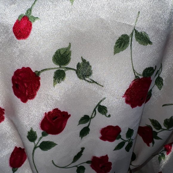 Like new JOSIE NATORI Kimono Style Cream Satin-Like Red Rose Print Robe … - Picture 7 of 11